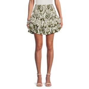 MISA Los Angeles Women's Evienne Tiered Green & White Mini Skirt, XS